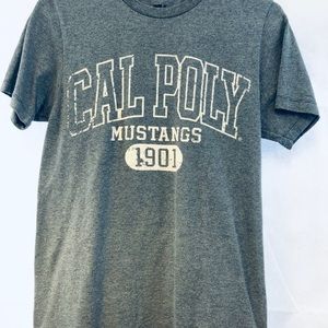 Small blue/white cal poly mustangs tee shirt